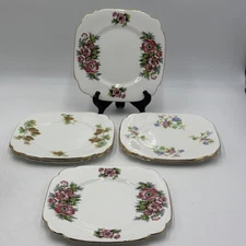 6-Clarence Bone China Floral, Acorns Scalloped Salad Dessert Decorative Plate 8"