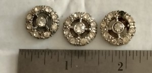 Vintage Rhinestone Shank Buttons Silver Tone Sewing Replacement Lot of 3