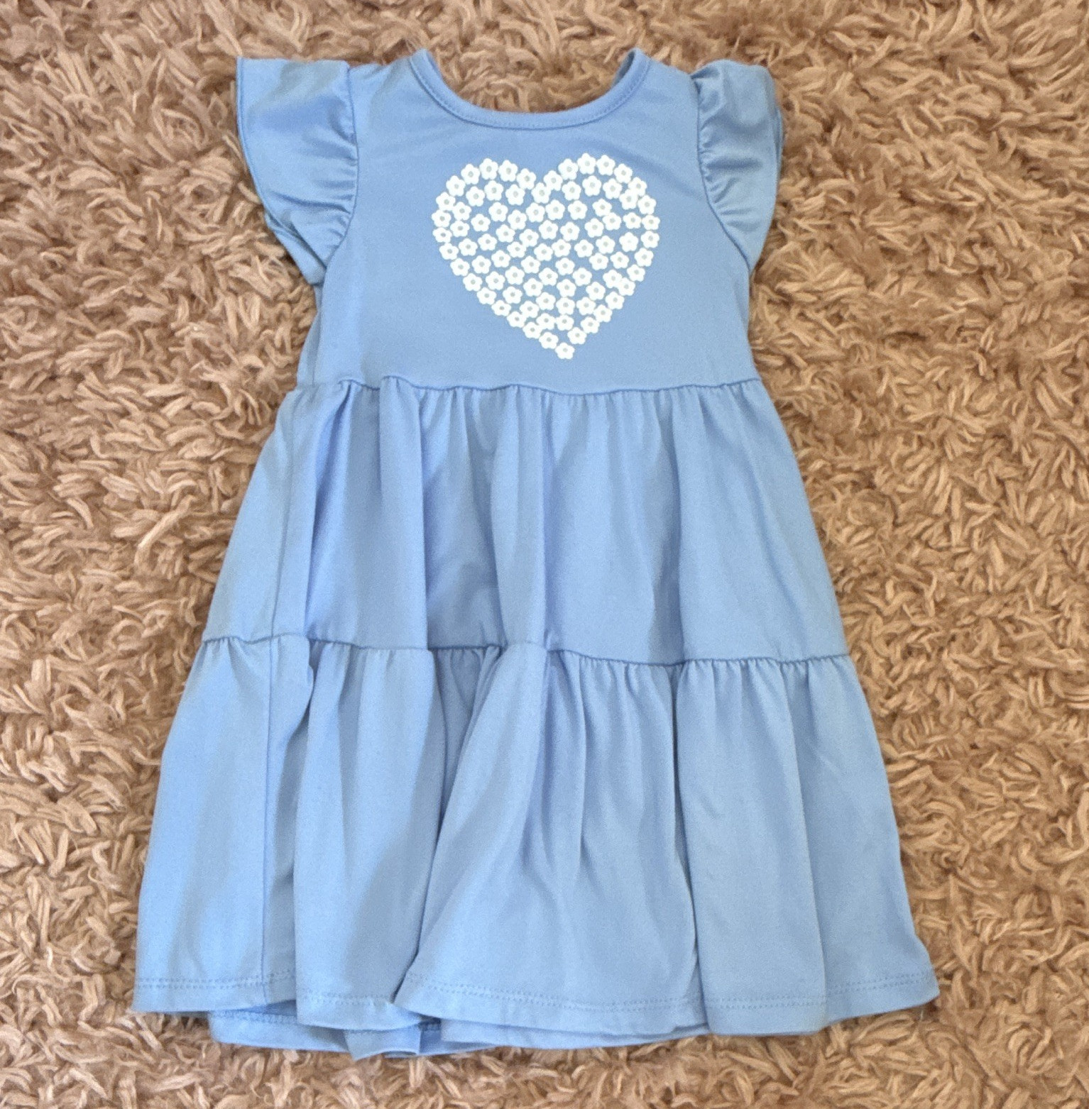 Girls Blue Heart Tiered Dress Size 3T Flutter Sleeve Casual Dress