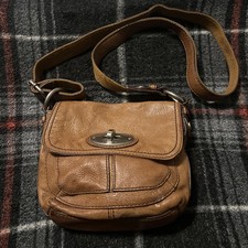 FOSSIL Small Tan Brown Leather Turnlock Flap MADDOX Crossbody Purse Bag