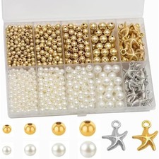 Round Spacer Beads with Pendants for Bracelets, ABS Plastic Gold Beads