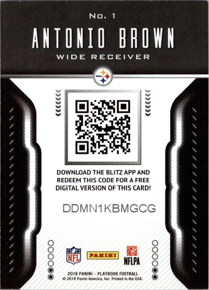 2018 Panini Playbook BLITZ #1 Antonio Brown - FB - Image 2 of 2