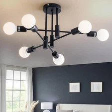 20.5 Inch Black Sputnik Ceiling Light Fixture 6-Light Black Sputnik Chandelie...