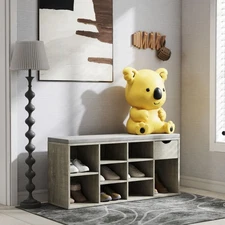 Shoe Cabinet Shoe Bench w/ Drawers Shoe Rack Organizer for Entryway Gray