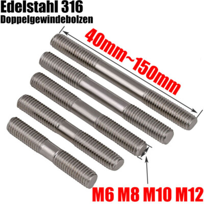 5x M6*70 Gewindestangen Edelstahl - Doppelendig 304 Rostfrei