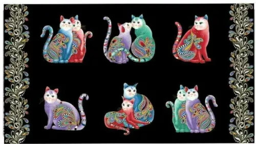 Catitude Cat Fabric Animal Retired Black 9 Fat Quarters + Panel Cotton Benartex - Picture 4 of 4