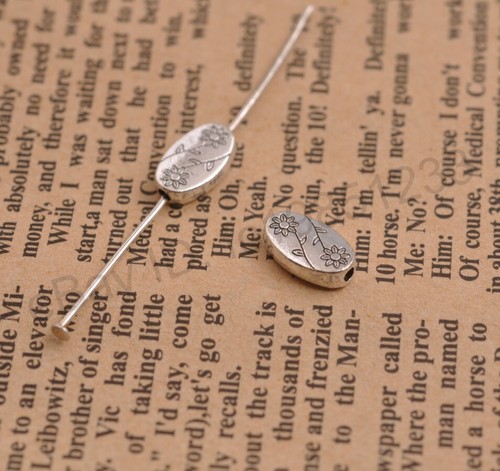 50 Stck. Tibetisch Silber Oval Blumen Charms Zwischenring Perlen 11x7mm M3101 - Bild 4 von 16