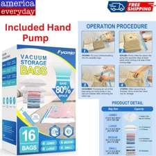 Vacuum Storage Bags Space Saver Kit with Hand Pump for Clothes 16 Pcs Combo Pack