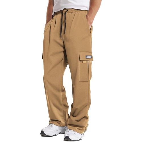 Mens Fleece Cargo Sweatpants Baggy Elastic Waist Drawstring Joggers Trouser - Picture 6 of 31