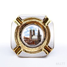 Vintage Porcelaine Cendrier Avec München-motiv Bavaria Blanc/Or 8x8cm