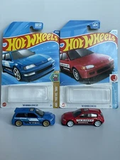 Hot Wheels Blue '90 Honda Civic EF & ‘92 Honda Civic EG - CUSTOM WHEEL SWAP
