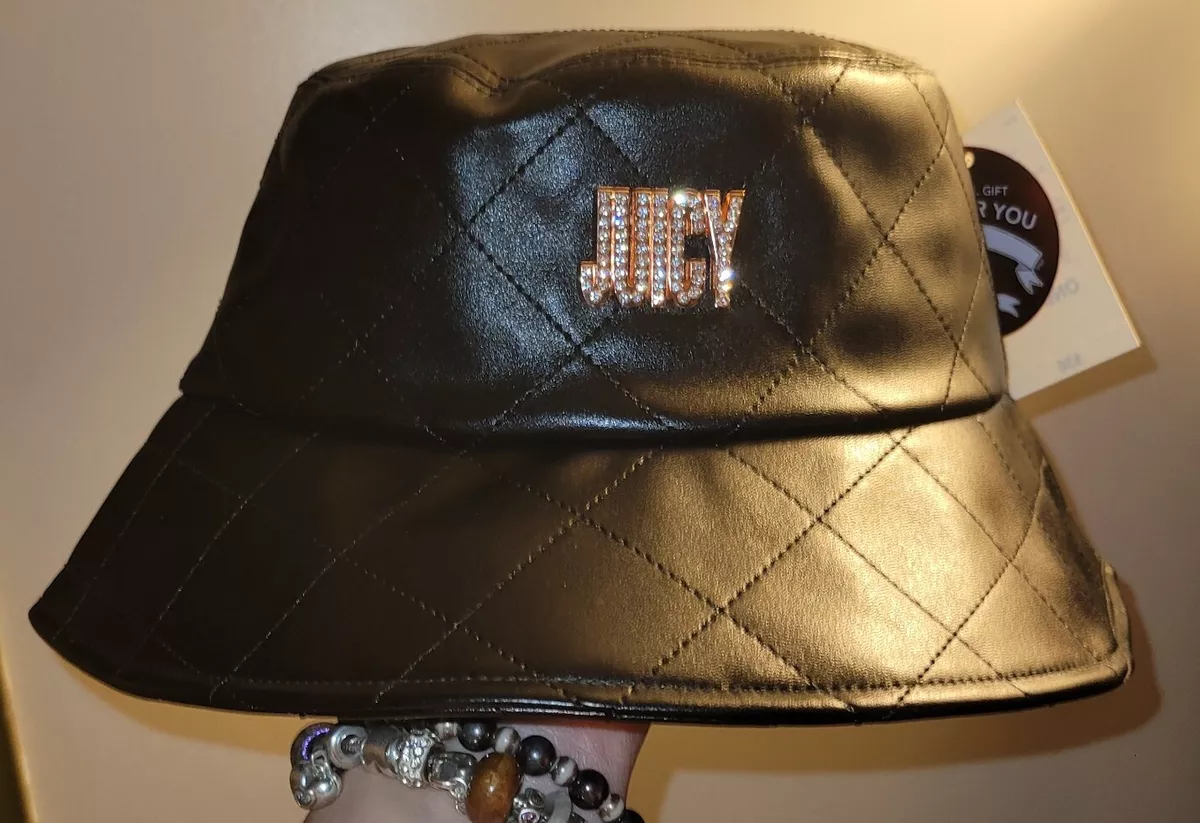 Juicy Couture Women's Bucket Hat Size Average OSFA Black Quilted Faux  Leather