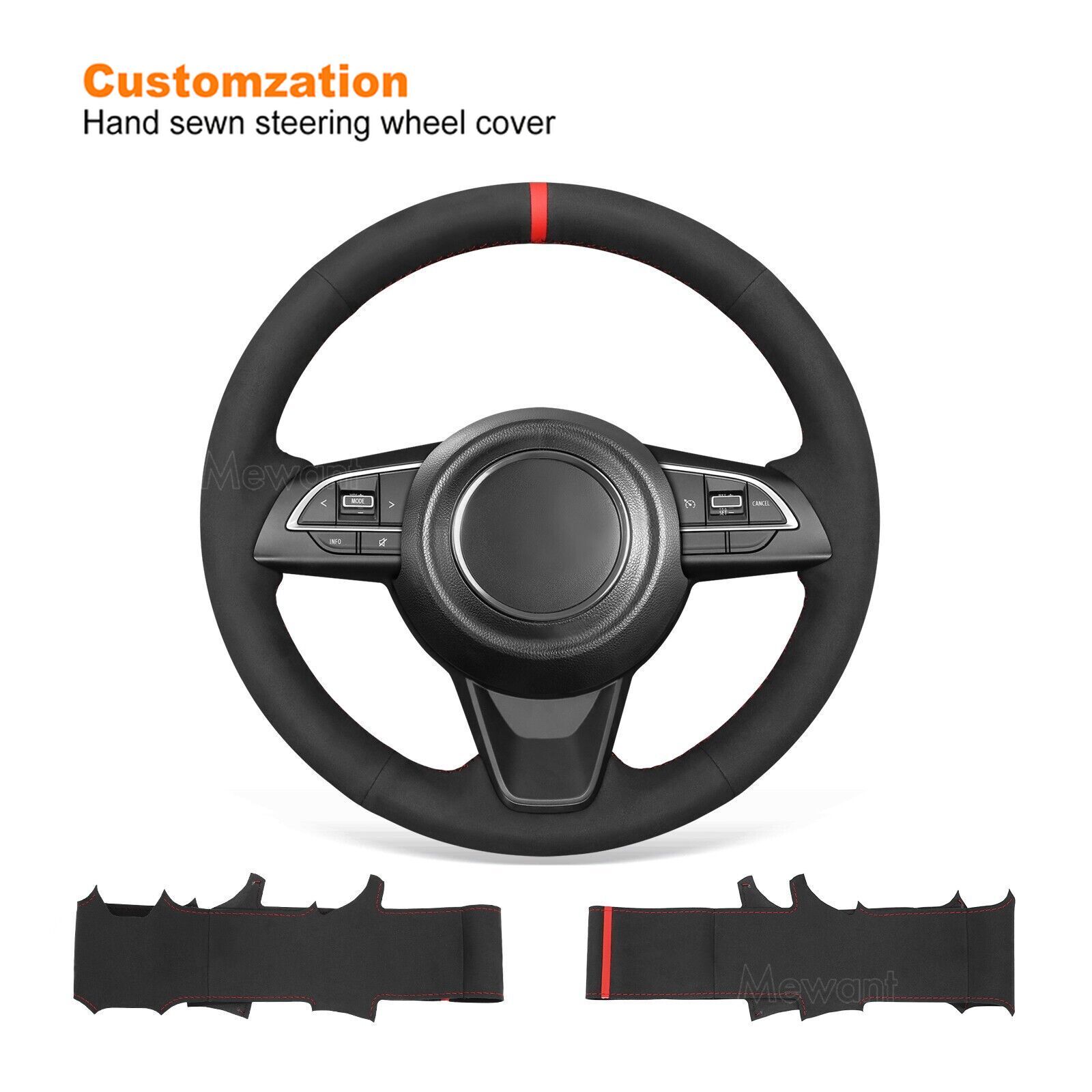 DIY Hand Stitch Black Suede Steering Wheel Cover for Suzuki Jimny 2019-2021