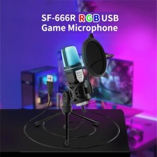 USB Condenser Microphone Pop Filter LED Color Mic for PC Laptop PS5 Game Console