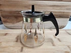 Vtg PYREX MCM Cory Miniature 8 Oz Glass Coffee Carafe w Gold Diamond Pattern