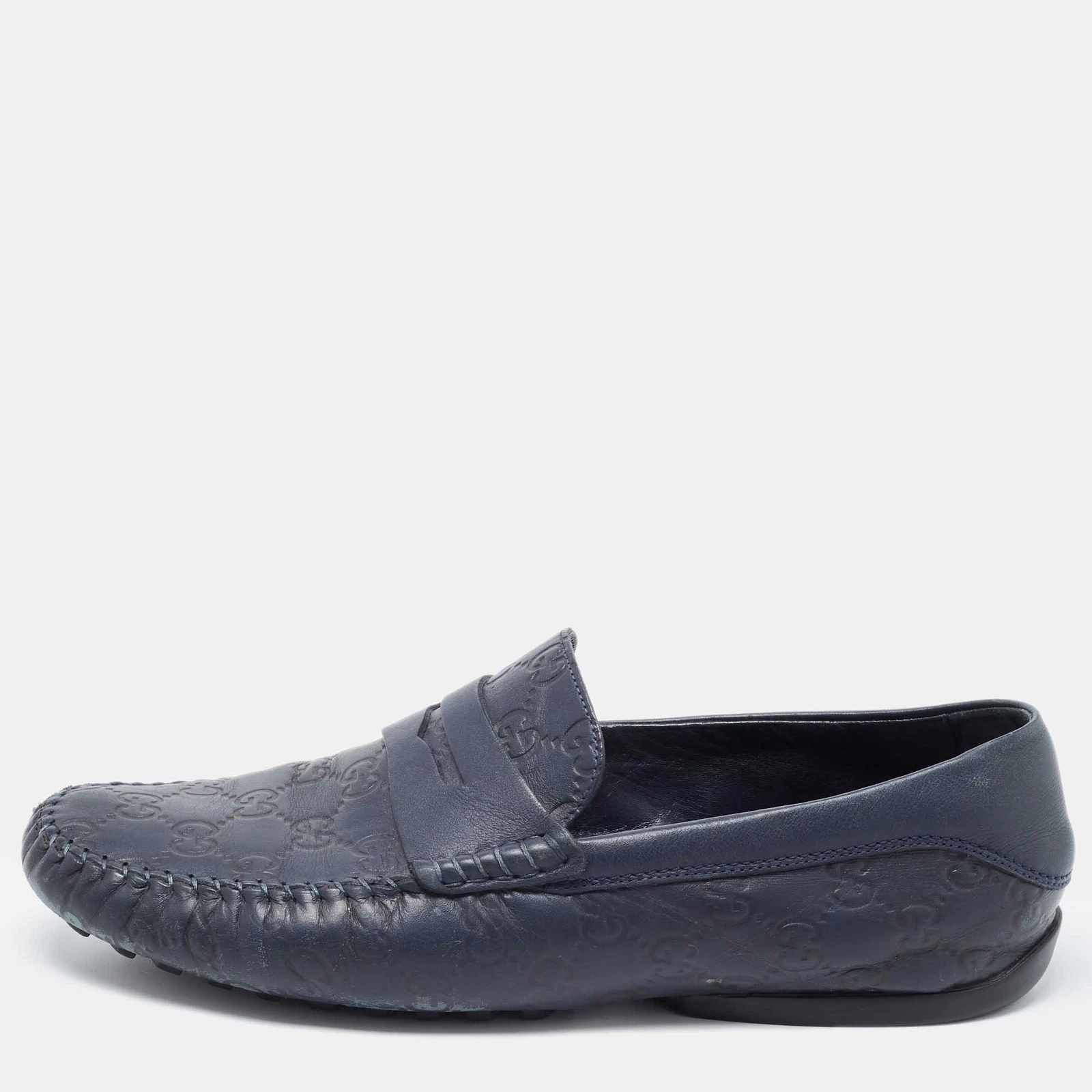Mocassins à enfiler penny cuir bleu marine Gucci taille 42,5