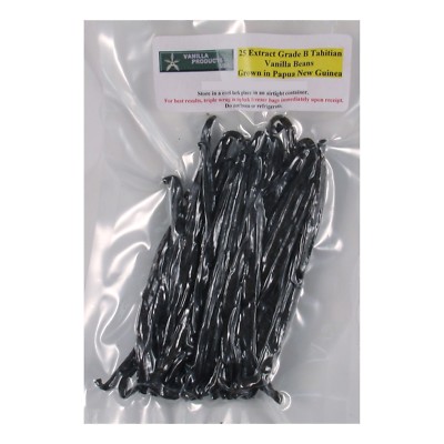 Vanilla Products USA 25 Tahitian Extract Grade B Vanilla Beans grown in PNG 4~5''