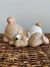 Vtg Ceramic Baby Teddy Bear In Diaper Hand Painted Nursery Decor Figurine Cute