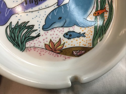 Vintage Souvenir Ashtray Virginia Beach Va. Swimming Dolphins Ashtray - Picture 9 of 12