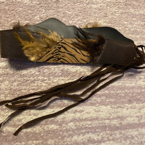 Cinturón Pluma Genuino Vintage Talla M/L 31" Madera Marrón Tigre BOHO Faja Tigre - Imagen 6 de 9