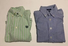 Lot of 2 Boys Sz 6 Button Down Shirt Chaps Green Striped & Gap Oxford Blue
