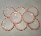 Vintage Hazel Atlas Pink Crinoline Ripple Milk Glass Set of 8 Saucers