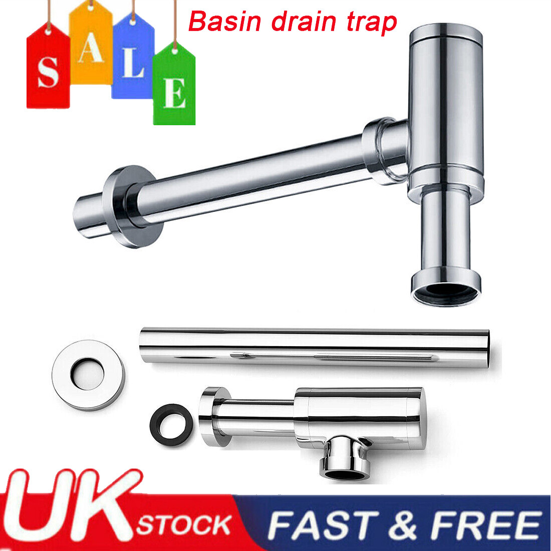 Chrome Bottle Trap Waste Bathroom Basin Sink Pipe Adjustable Height