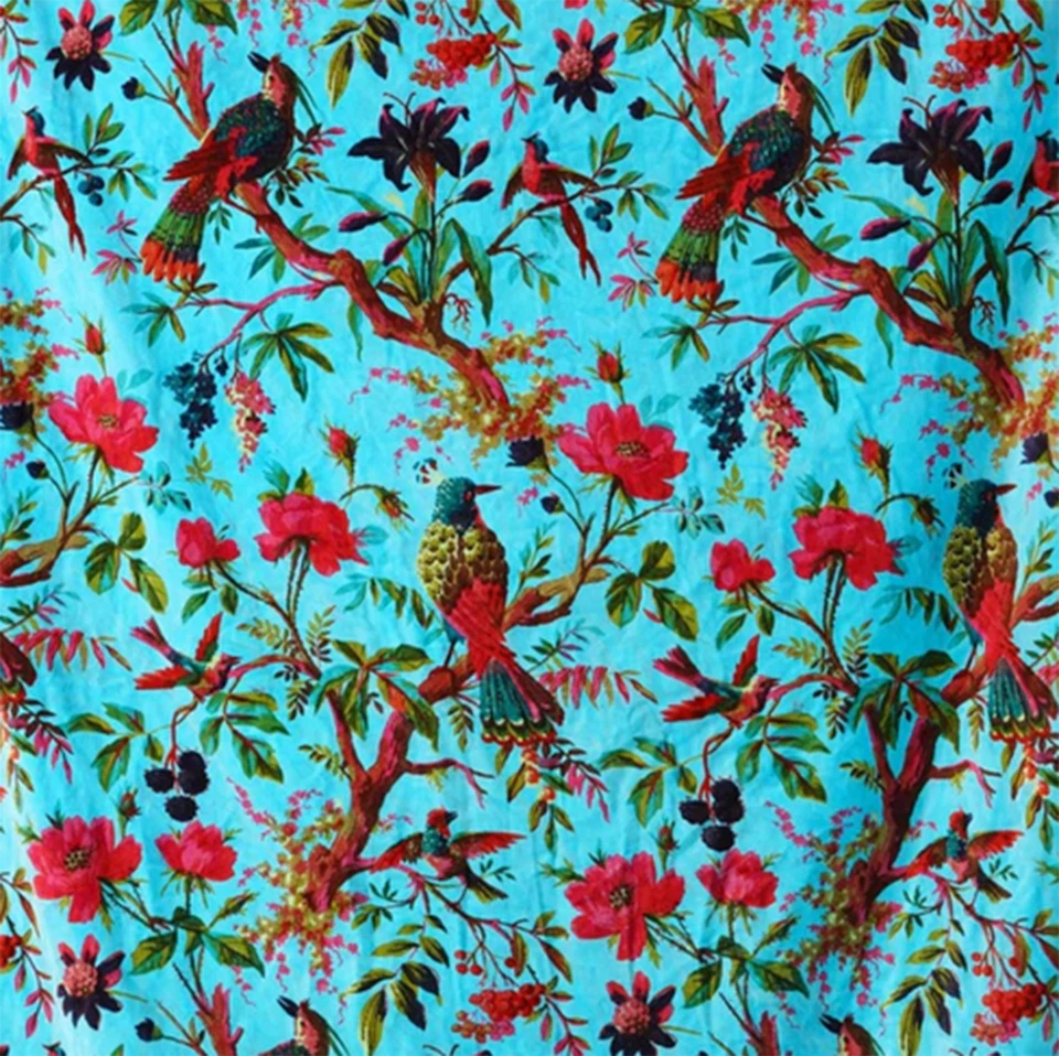 Birds of Paradise Velvet fabric for upholstery-Turquoise Fabric By Yard - Image 4 of 4