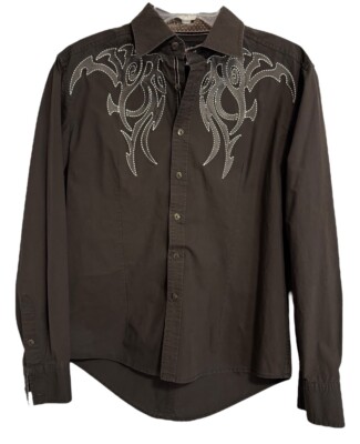 House of Lords Button Up Tribal Embroidered Long Sleeve Shirt Sz Large