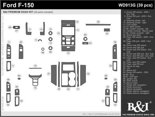 WOOD DASH KIT FOR FORD F150 FITS W/ BUCKET SEATS AND NAVIGATION 2013-2014 - Picture 3 of 7
