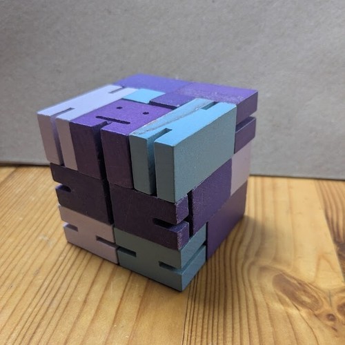 Cubebot Areaware David Weeks Studio Wooden Cube Robot Brainteaser Puzzle Purple - Picture 7 of 7