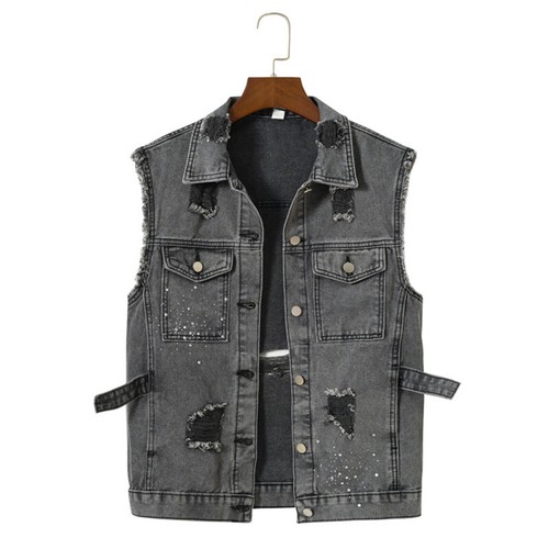 Womens Retro Denim Gilet Jacket Punk 