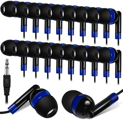  Pack Wired Earbuds Bulk for Classroom Ear Headphones Wired Basic 100 Dark Blue