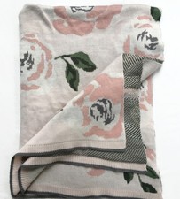 Pottery Barn Kids Meredith Knit Pink Floral Rose Baby Nursery Blanket 46x30