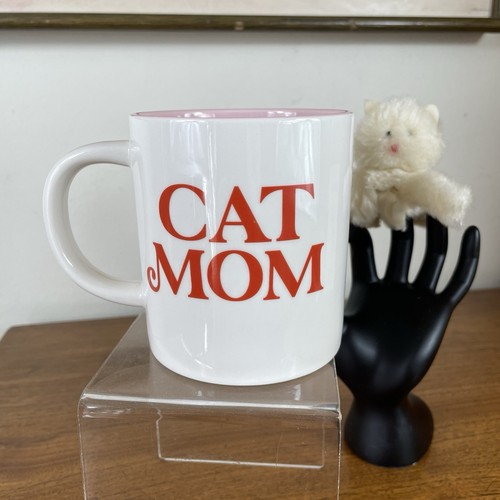 Parker Lane Steingut "Cat Mom" Kaffeebecher Tasse weiß, innen rosa + Katze Puppe - Bild 5 von 6