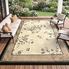DweIke Outdoor Patio Rug 4 Ft X 6 Ft Black Border