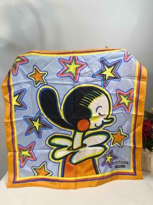 NWT BOUTIQUE MOSCHINO Olive Oyl Printed Crepe Silk Square Scarf 19'' (Orange Edge