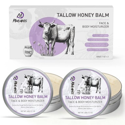 Beef Tallow for Skin - 2 Pcs Tallow and Honey Balm with Lavender Essential Oil,