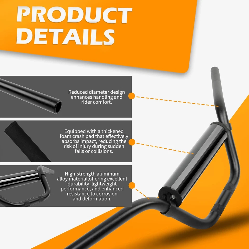 Aluminum 7/8" 22mm Mid Handlebars w/ Foam Pad For Kawasaki Z125 PRO Z250 Z400 - Image 4 of 4