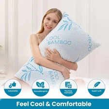 Adjustable Bamboo Bed Pillow, Cool Bamboo Sleeping Pillow, Shredded Memory Foam