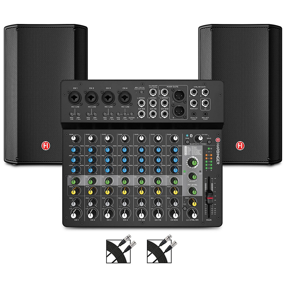 Harbinger VARI V1112 12'' Powered Speakers Package With LV12 Mixer and Cables