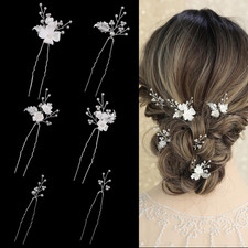 Handmade Pearl Bridal Wedding Hair Pins 6Pcs White Flower Gold Leaf Pearls Clips