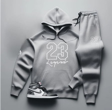 Men's Gray Sweatsuit Set Hoodie Joggers 23 Legend To Match Jordan 4 Size XL