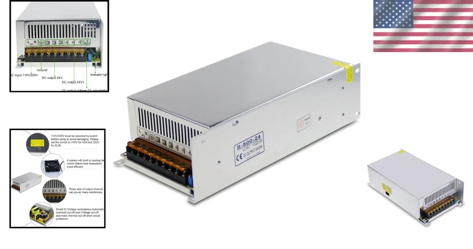 Fonte de alimentação de comutação ajustável DC 24V 20A com recursos de segurança - Uso interno - Imagem 2 de 4