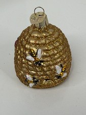 Old World Christmas Beehive Bees Flower Ornament BEE SKEP