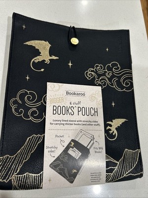 Bookaroo Black Leather Book Pouch Dragons New