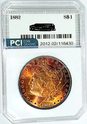 1882-P Better Date Gem BU +++ End Roll  Rainbow Color Toned Obverse