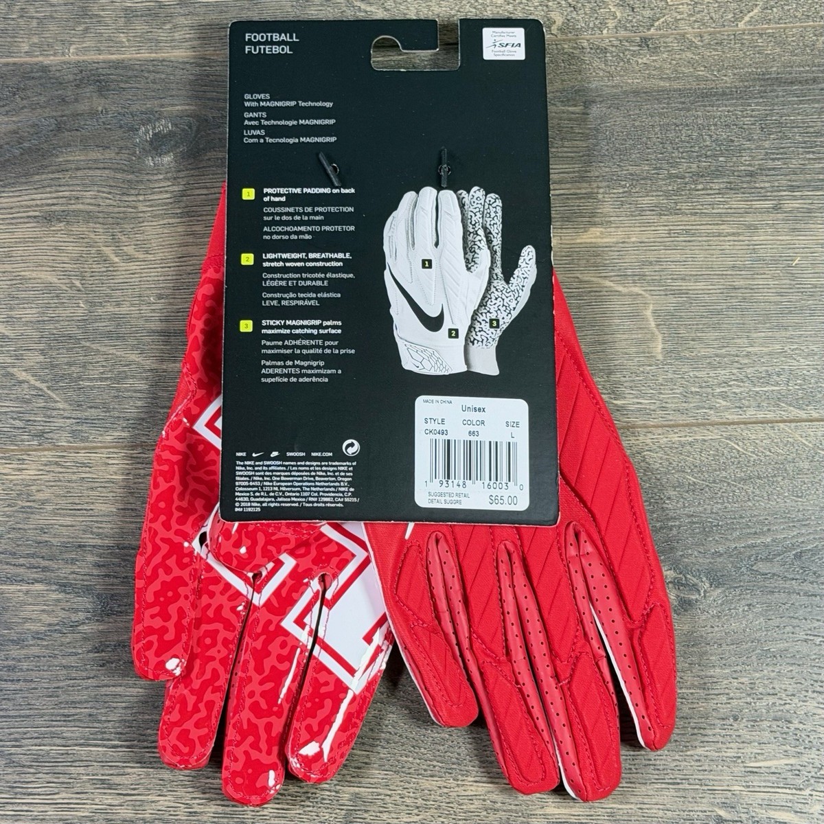 Nike University of Houston Superbad 5.0 Football Gloves Men's Sz L