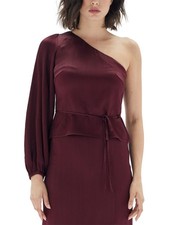Minkpink Womens One-Shoulder Peplum Top, Wine/S