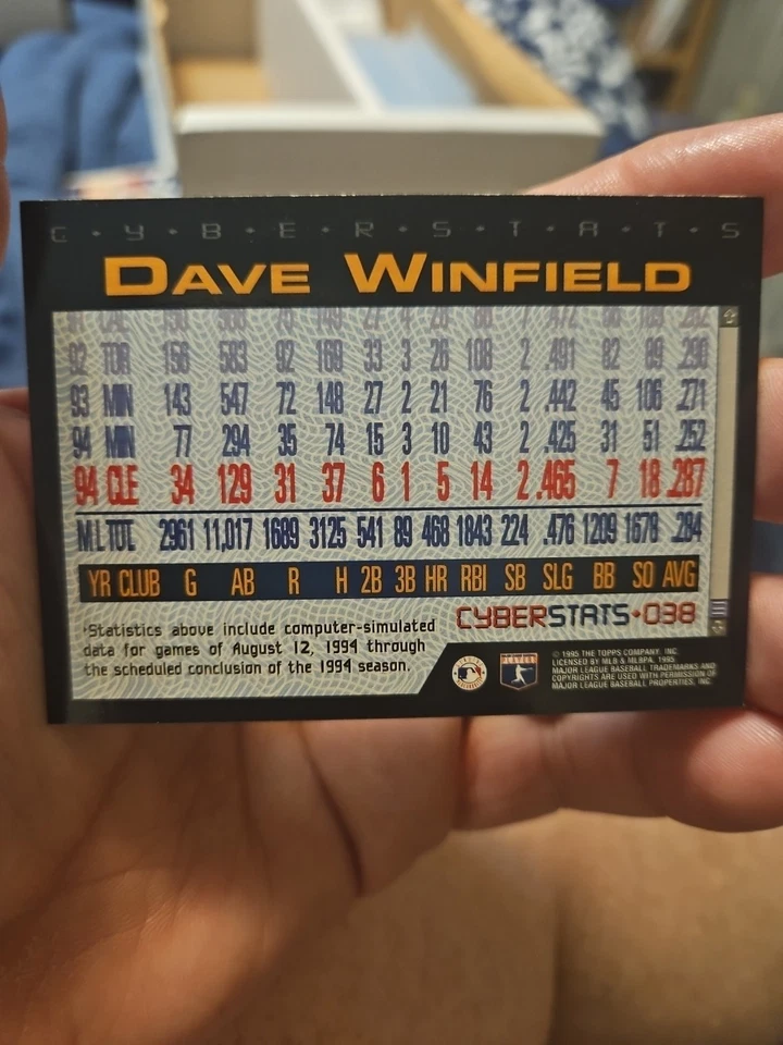 1995 Topps Cyberstats Dave Winfield #38 Cleveland Indians Parallel SP - Image 3 of 4